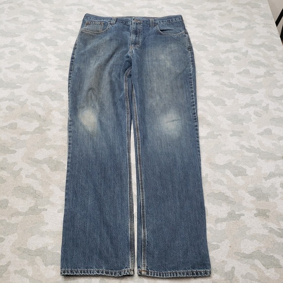 Carhartt Jeans Mens 36x34 Blue Pockets Denim Medium Wash Work Wear - Picture 1 of 9